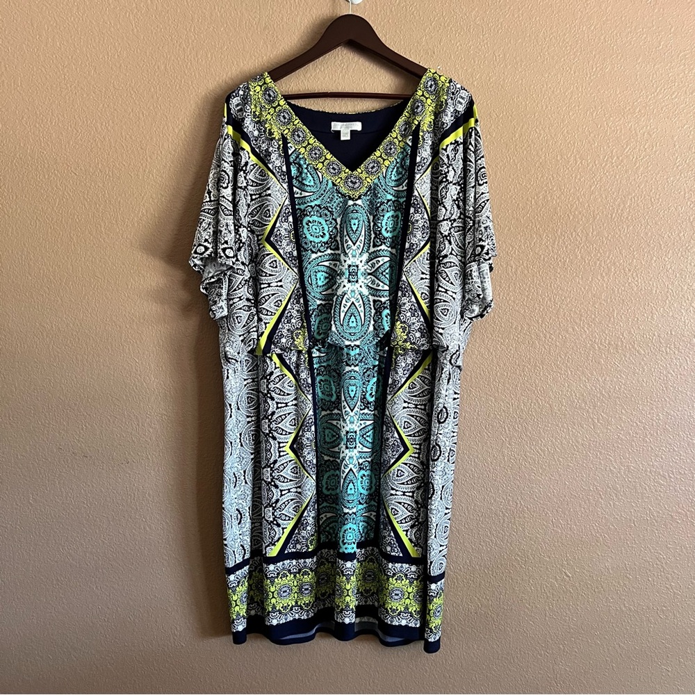 London Times Midi Geometric Pattern Popover Dress Size 22W